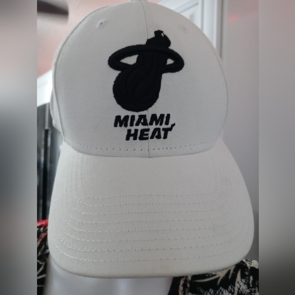 Adidas Miami Heat "White Hot" Black Embroidery Official Licensed Adjustable Cap